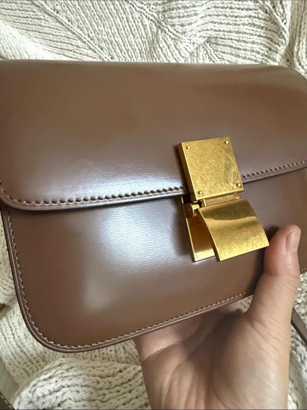 Structured Brown Leather Crossbody with Gold Lock - Picture 7 of 7
